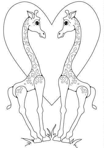 Two Giraffes In Love Coloring Page